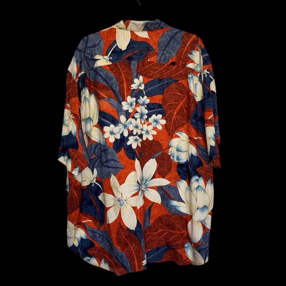 Tommy Bahama Hawaiian Silk Shirt Mens XXL Hibiscus Curved Hem Cream Blue Brown - Picture 3 of 7